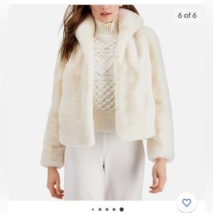 White faux fur INC international concepts coat